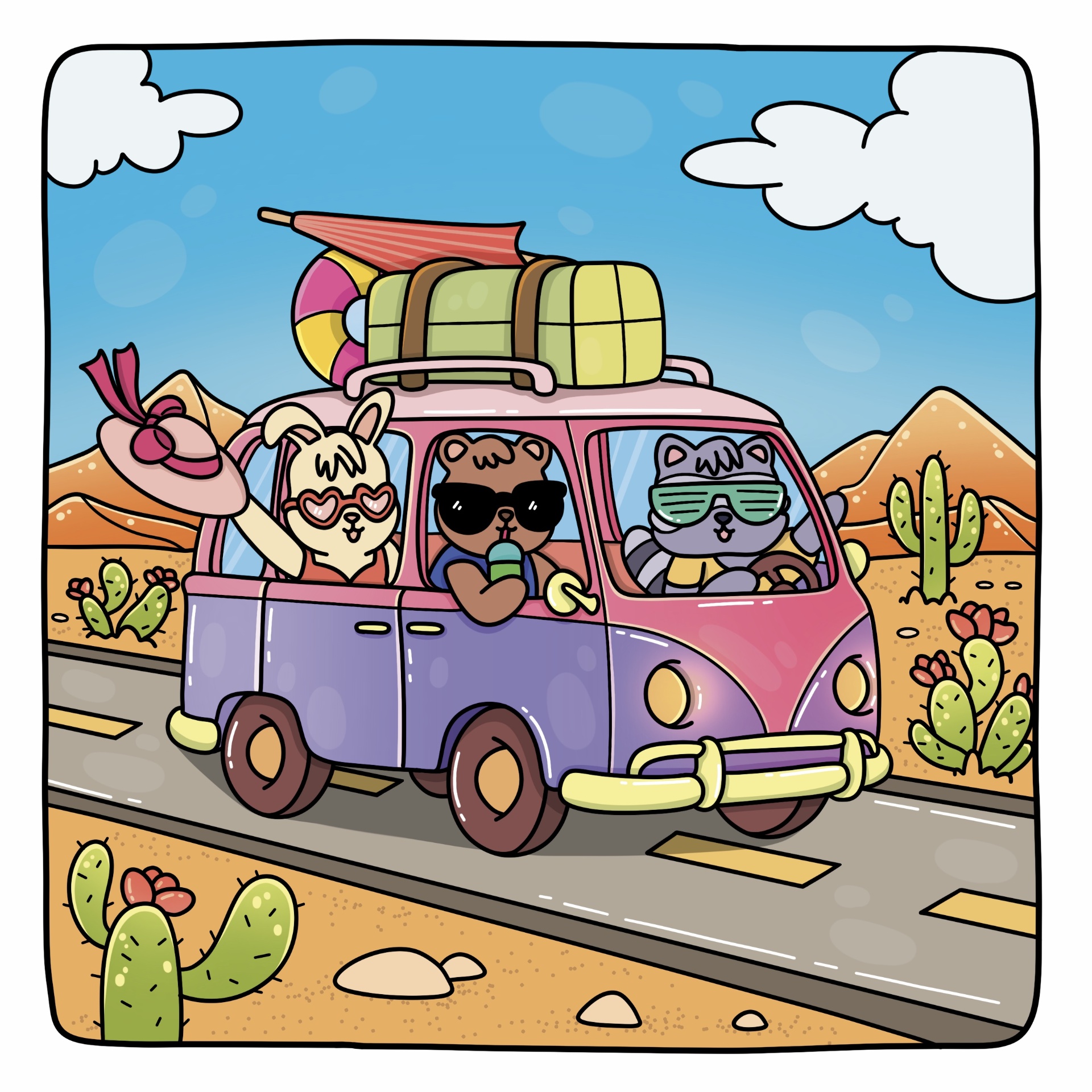 Party Animals coloring club road trip